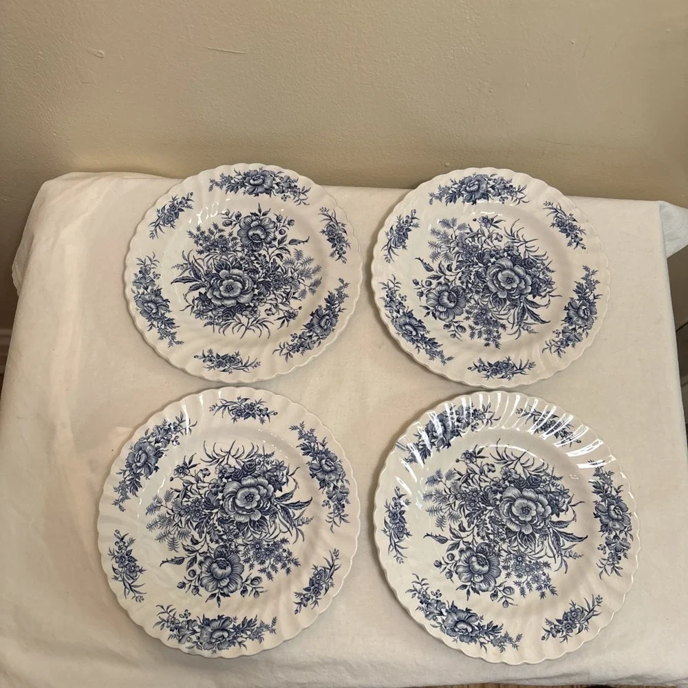 Staffordshire Beacon Hill by British Anchor Blue Salad Plates 8” - Set of 4